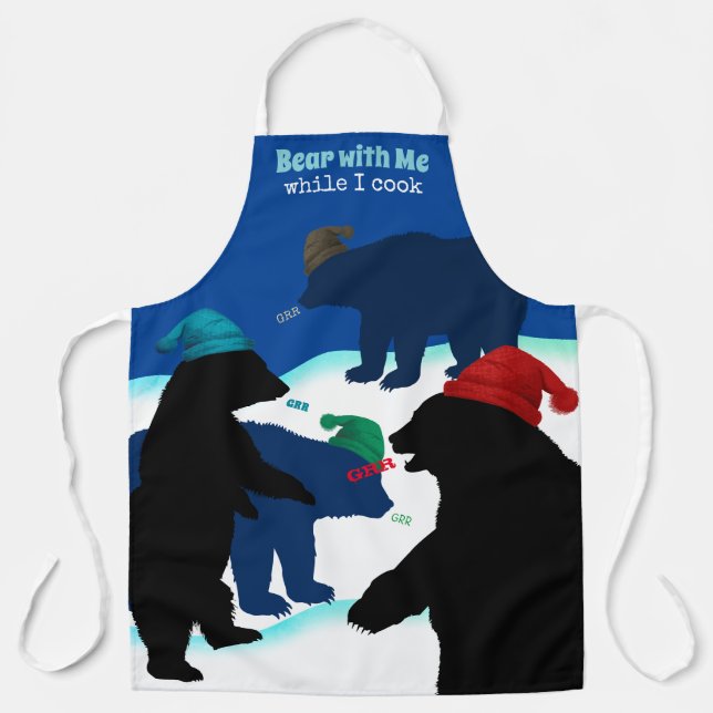 Delantal Osos divertidos llevando gorras de invierno cocina (Anverso)
