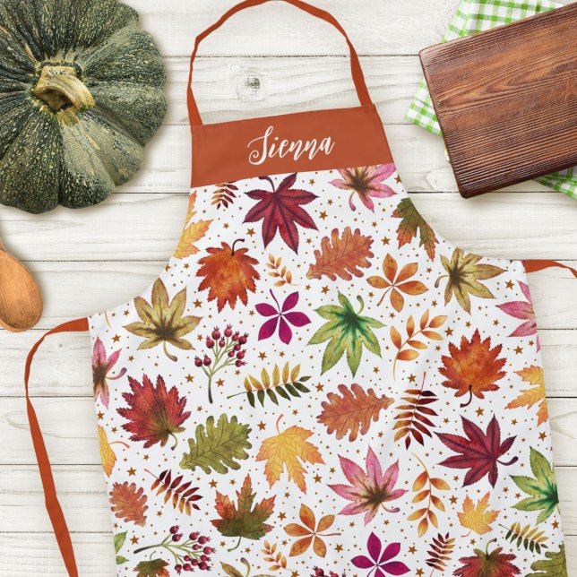 Delantal Otoño Cae Sale nombre del Día de Acción de Gracias (Autumn Fall Leaves Harvest Thanksgiving Name Apron)
