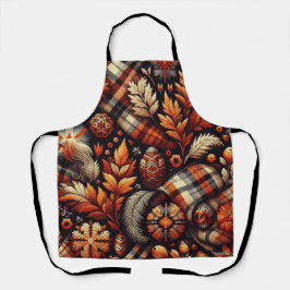 Delantal Otoño Plaid Leaves Naranja Patrón negro