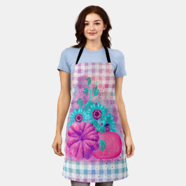 DELANTAL OTONO ROSA CALABAZAS FLORES AQUA CUAADROS GINGHAM