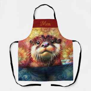 Delantal Otter Abstract Naranja floral Verde azulado ortebr