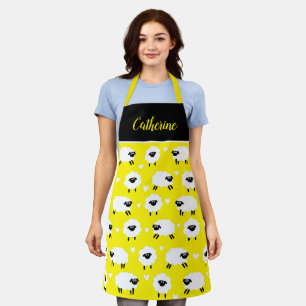 Delantal Oveja y corazón con nombre - Apron amarillo