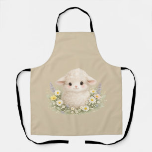 Delantal Ovejas caprichosas y flores silvestres para un enc