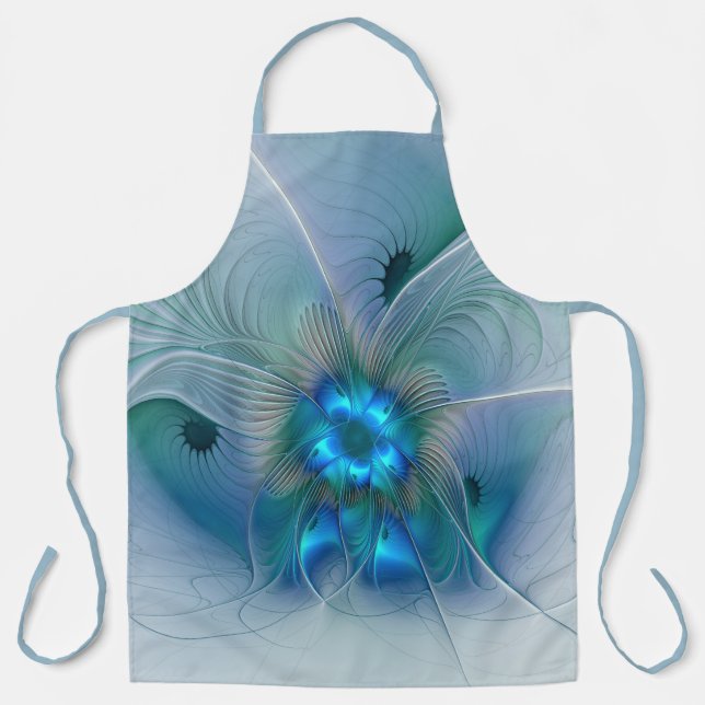 Delantal Ovejas en pie, abstracto fractal turquesa azul (Anverso)