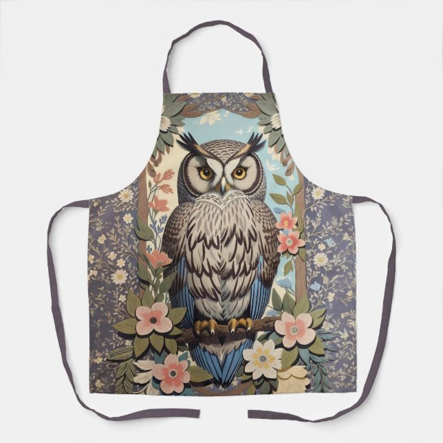 Delantal Owl Pastel Floral William Morris Inspirado (Anverso)