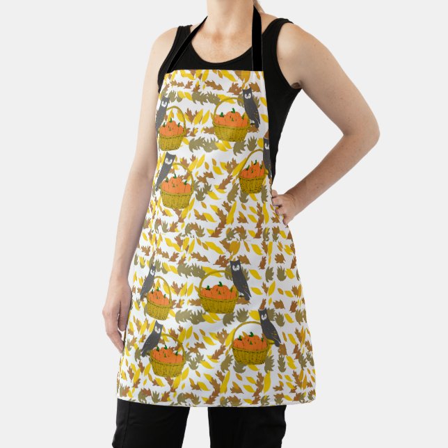 Delantal Owl & Pumpkin Harvest" Apron | All-Over Print (in situ)