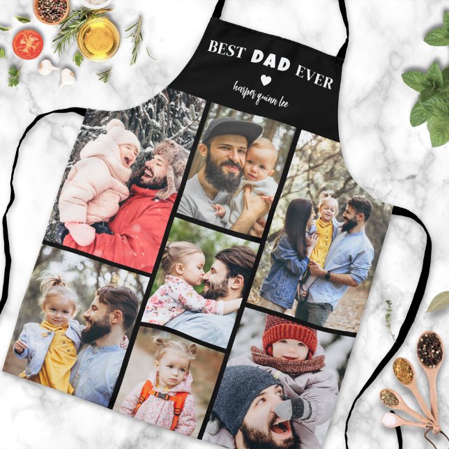 Delantal Padre Collage de fotos personalizado mejor papá (Father Personalized Photo Collage Best Dad Apron)