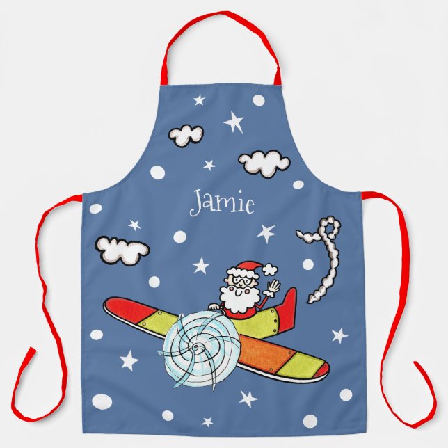 Delantal Padre personalizado avión navideño Santa Claus (Anverso)