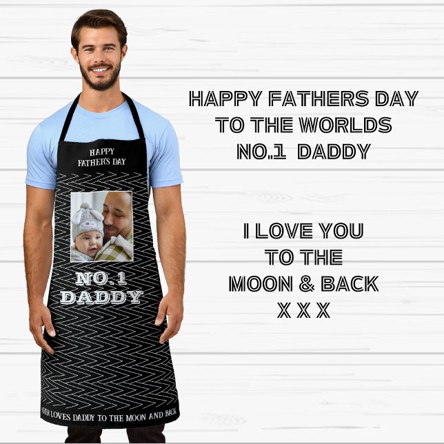 Delantal Padres Día Nacimiento De Zag Negro Y Blanco Zig No (Happy Fathers Day - Daddy Apron)