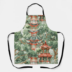 Delantal Pagoda Chinoiserie Bosque Verde Salvia