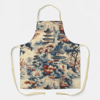 Delantal Pagodas Serene en un paisaje montañoso