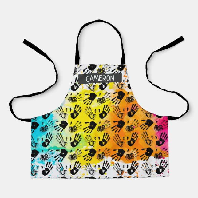 Delantal Paint Splatter Handprint Todo-Over Print Apron (Anverso)