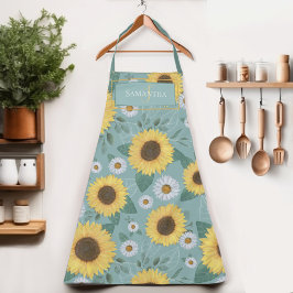 Delantal País Amarillo Girasol Monograma Nombre Apron