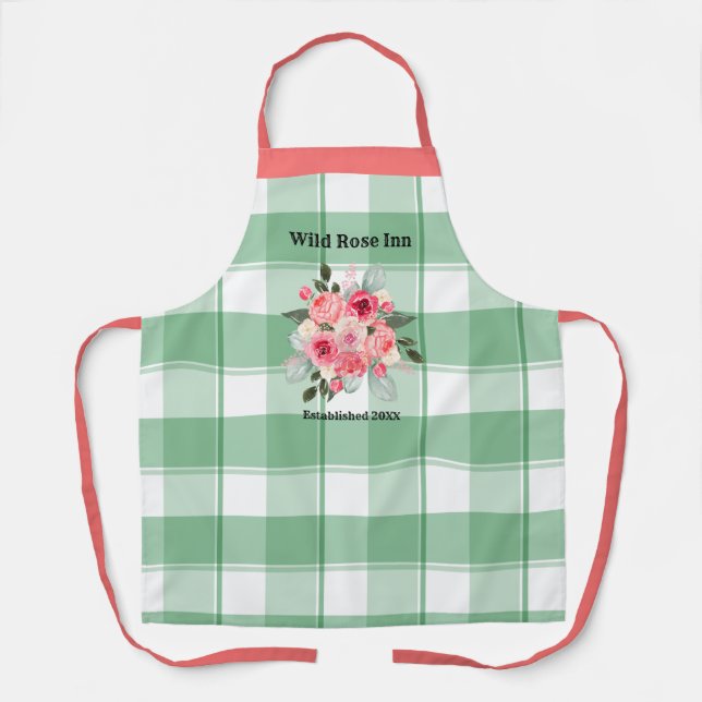 Delantal País Gingham Rosas silvestres B & B Personalizado  (Anverso)