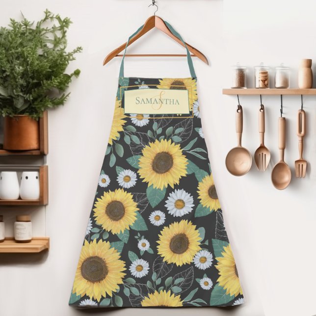 Delantal País Mujeres de girasol amarillo llaman a Apron (Indulge in the sunflower charm of our Womens apron.  Cook in style and let your name shine!)