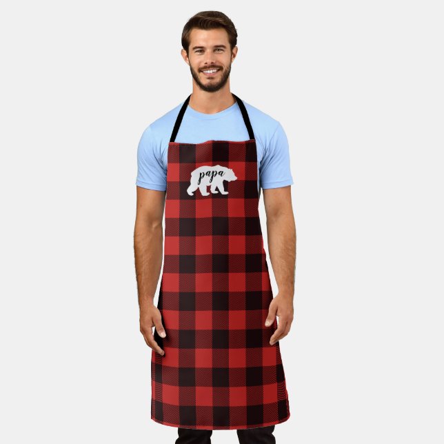 Delantal País ruso, papá, oso rojo y negro (Gastado)