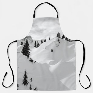 Delantal Paisaje alpino: Montañas nevadas de árboles frutal