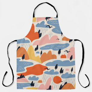 Delantal Paisaje colorido, montañas, lagos, sin costuras.