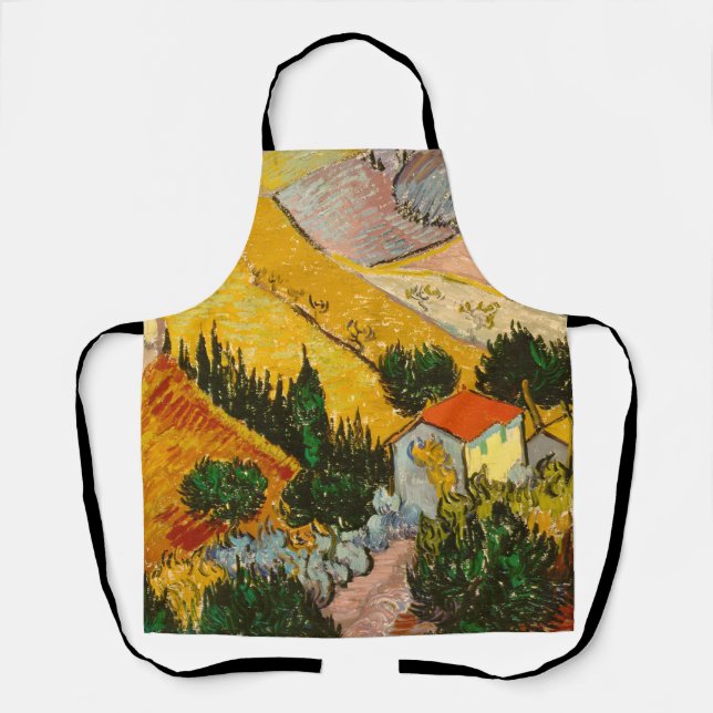 Delantal Paisaje con House y PloughmaVincent van Gogh (Anverso)