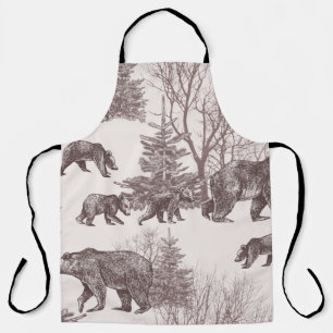 Delantal Paisaje con osos, costillas, árboles de invierno y