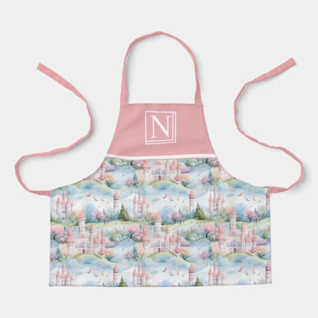 Delantal Paisaje de Castillo Encantador Rosa - Personalizad (Anverso)