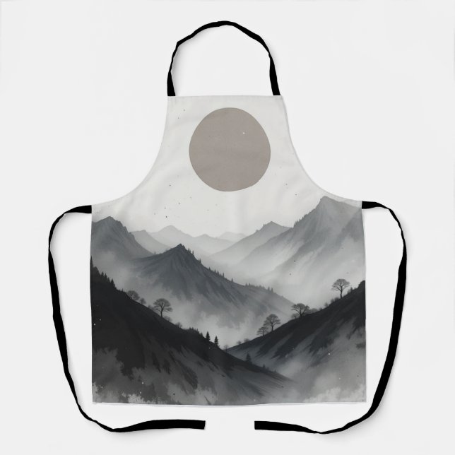 Delantal Paisaje de montaña blanca y negra (Anverso)