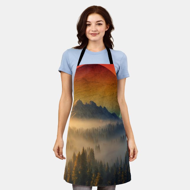 DELANTAL PAISAJE DE MONTAÑA DAWN FOREST NATURALEZA SUNSET (Gastado)