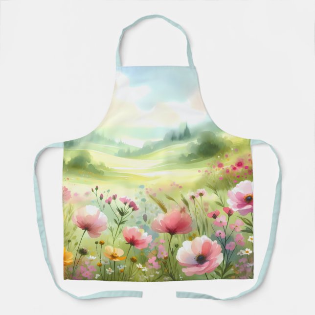 Delantal Paisaje de pradera de flores silvestres pastel (Anverso)