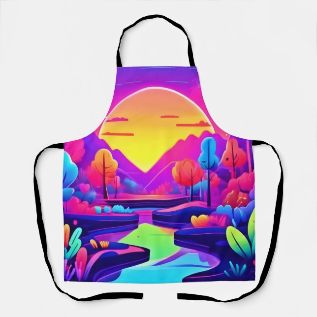 Delantal Paisaje del Atardecer de Neón (Anverso)