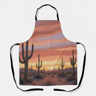 Delantal Paisaje del cactus saguaro en la puesta del sol de