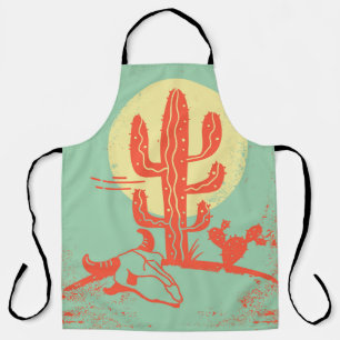 Delantal Paisaje del desierto con Cactus y cráneo de vaca.