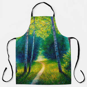 Delantal Paisaje forestal de pintura petrolera, hermosa vía