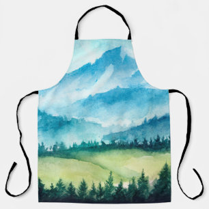 Delantal Paisaje montañoso. Ilustracion acuático.