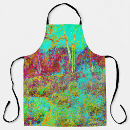 Delantal Paisaje psicodélico de Oro Otoño y Jardín de Aqua