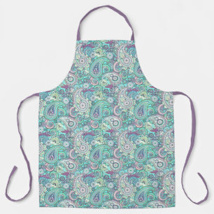 Delantal Paisley azul verdoso y rosa