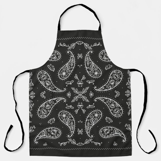 Delantal Paisley bandana: impresión en blanco y negro (Anverso)
