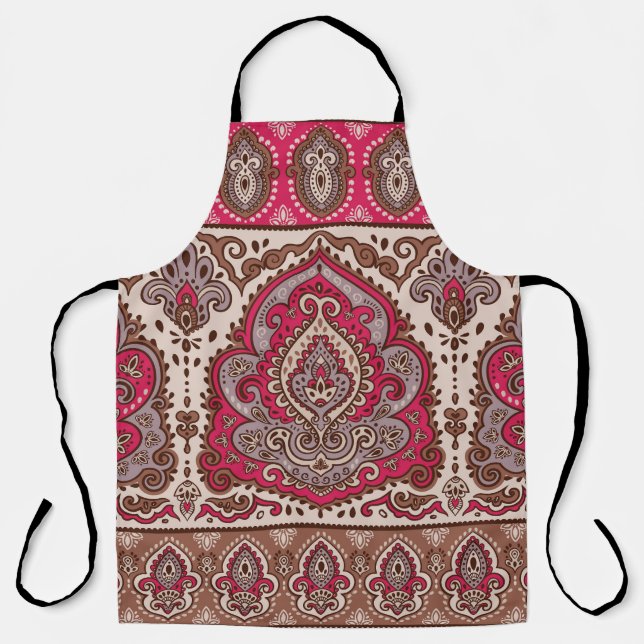 Delantal Paisley floral india, patrón de mandala étnica. (Anverso)