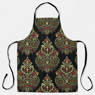 Delantal Paisley indio, fondo geométrico negro