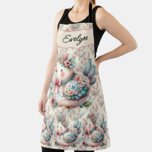 Delantal Pájaro Folk Floral con Encanto Boho Pastel