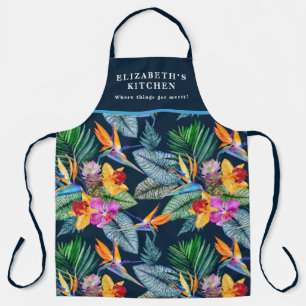 Delantal Pájaro Tropical De Paraíso Y Orquídea