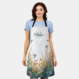 Delantal Pájaros acuarela primavera monograma floral flor s