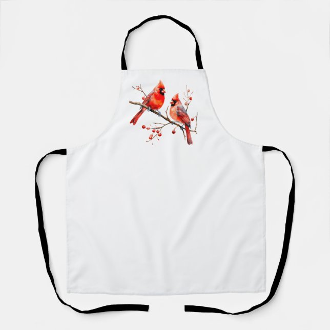 Delantal Pájaros del cardenal rojo en rama de árbol holly (Anverso)