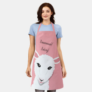 Delantal Palabra animal de oveja blanca rosa Personalizado