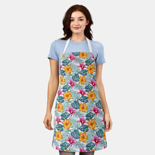 Delantal Paletas Florales Tropicales Imprimir Apron (Gastado)