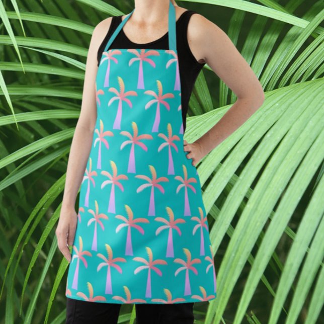 Delantal Palm Springs Turquoise Blue Tropical Palm Tree (Colorful palm tree apron!)