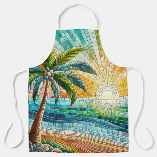 Delantal Palm Tree Mosaic Tropical Beach Sunset (Anverso)