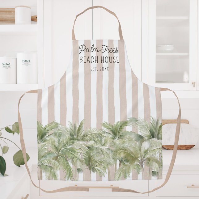 Delantal Palm Trees Tropicales Beige Stripes Beach House (In situ)