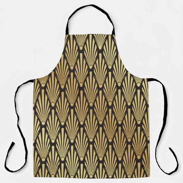 Delantal Palmas Art Deco: Oro Negro. (Anverso)