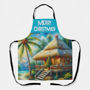 Delantal Palmera de Navidad Tropical Hut Personalizada