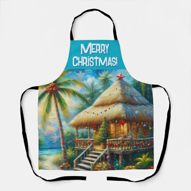 Delantal Palmera de Navidad Tropical Hut Personalizada (Anverso)